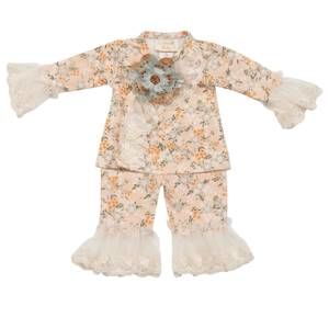 NEW HAUTE BABY baby girls ava's garden kimono style 2pc set in peach/aqua